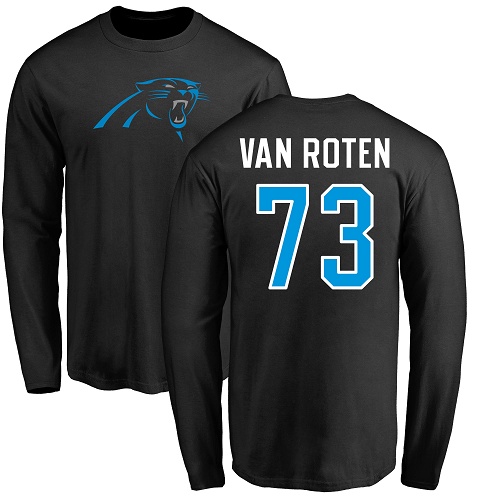 Carolina Panthers Men Black Greg Van Roten Name and Number Logo NFL Football #73 Long Sleeve T Shirt